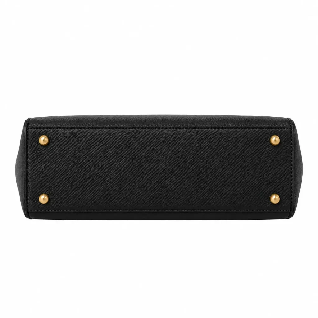 Favila Black Textured Leather Structured Top Handle Handbag3